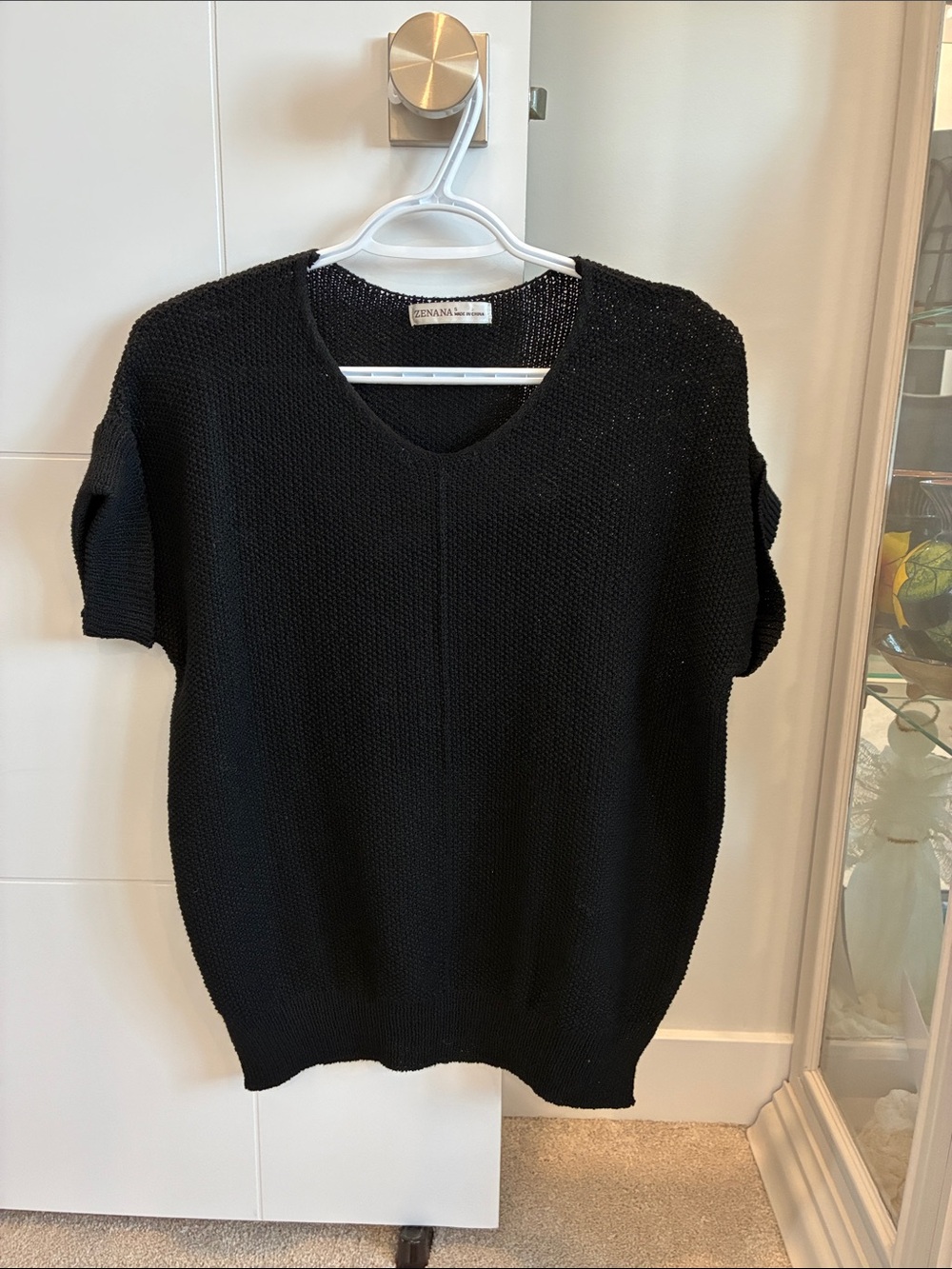 Zenana Black V-Neck Short-Sleeve Knit Sweater